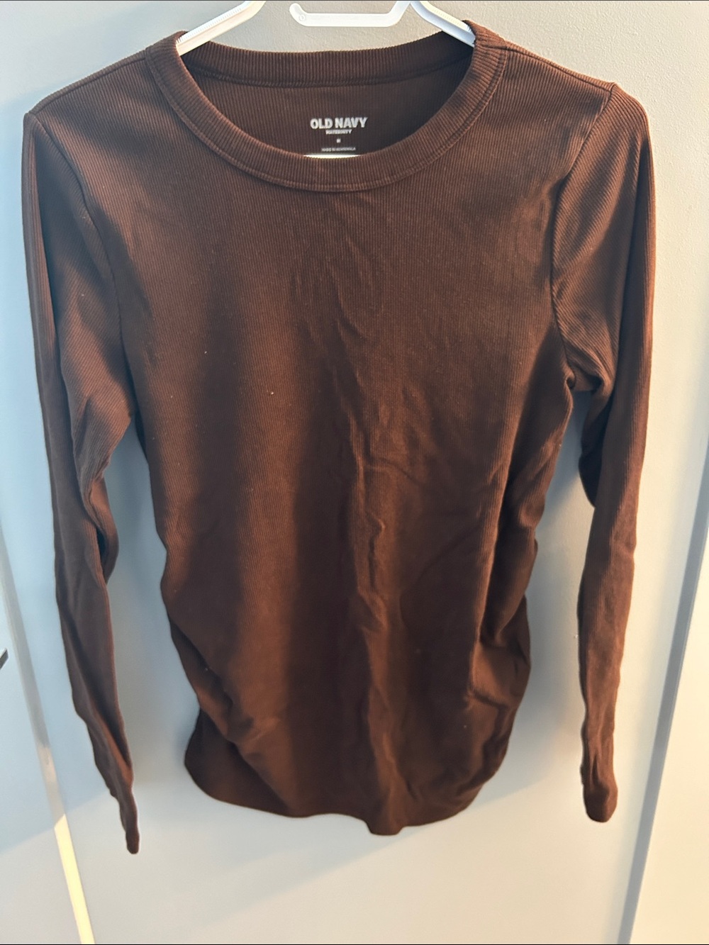 Old Navy Maternity Chocolate Brown Ribbed Long Sleeve Crew Tee